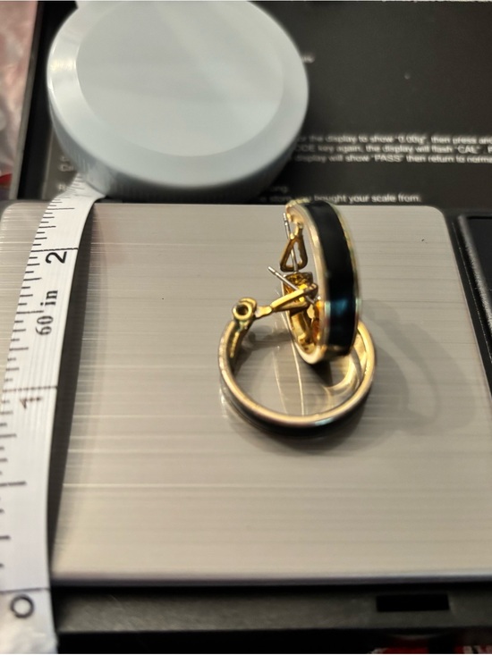 Monet Jewelry - Signed Monet Gold and Black Hoop Clip Earrings